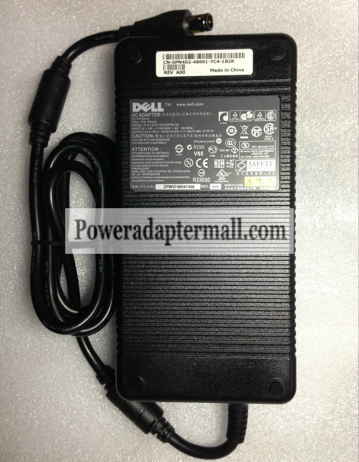 Original 19.5V 11.8A Dell 0PN402 DA230PS0-00 PN402 AC Adapter